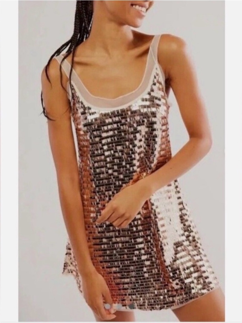 Free People Intimately Disco Fever Sequins Mesh Gold Mini Slip Dress Large